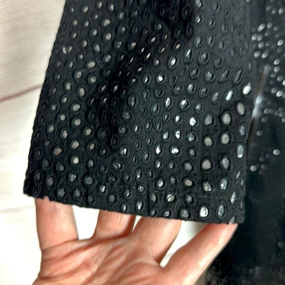 ZAC POSEN Women's Black Hooded Perforated Trench Coat Zip Front size L - Picture 11 of 15